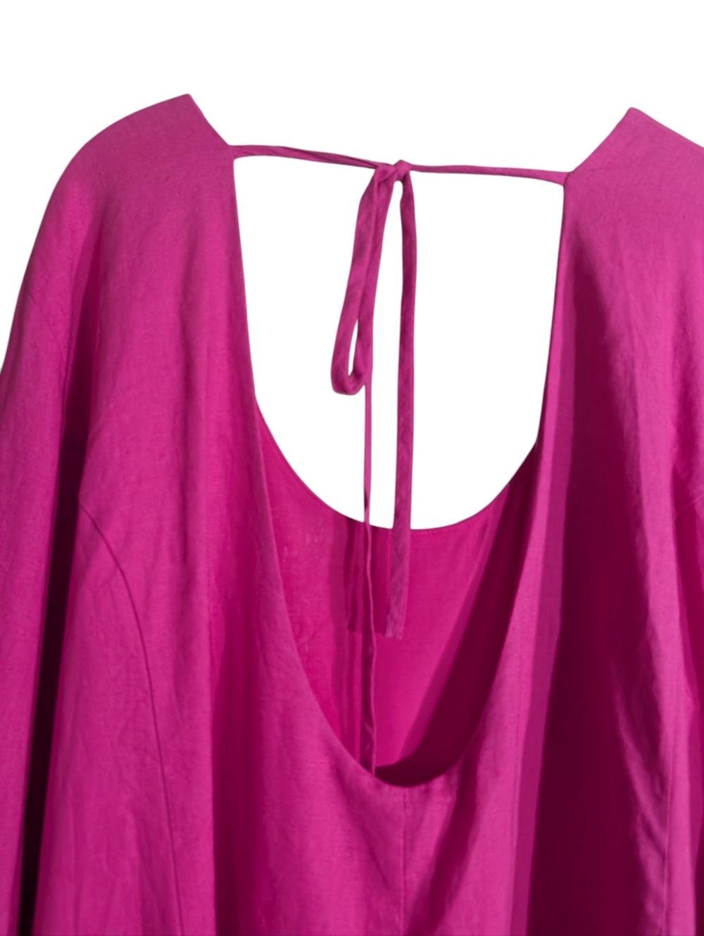 Lovers + Friends Moda Mini Dress Hot Pink Linen Blend Open Back Blouson Sleeve - Picture 7 of 11